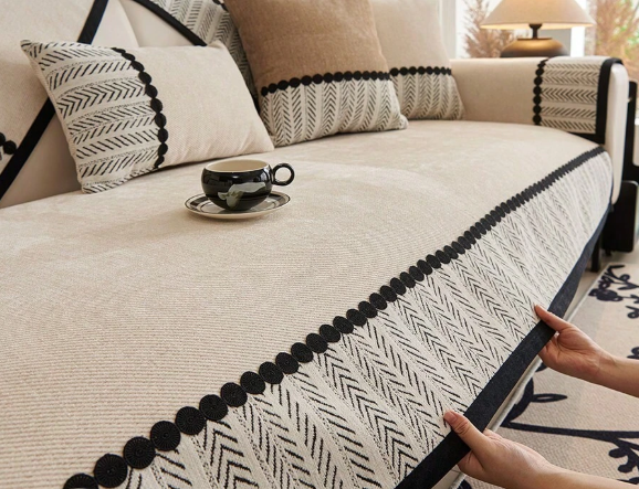 Four Seasons Anti-Slip Chenille Sofa Cover Thick Seat Cushion Decorative Blanket for Sofa, Bedroom, Office