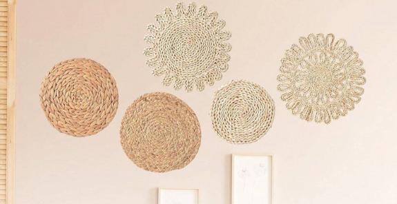 7 Styles Boho Wall Decor, Rattan Flower Basket, Diameter 13.8" to 3.1" Rattan and Seagrass Wall Decor Round Handmade Hanging