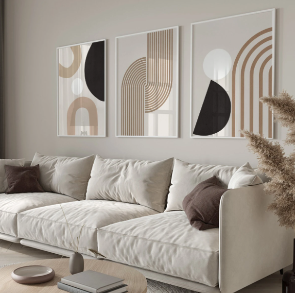 3 Pieces Unframed Modern Simple Abstract Lines Posters Geometric Beige Wall Art Paintings
