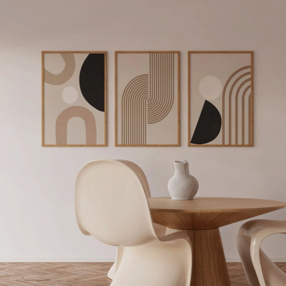 3 Pieces Unframed Modern Simple Abstract Lines Posters Geometric Beige Wall Art Paintings