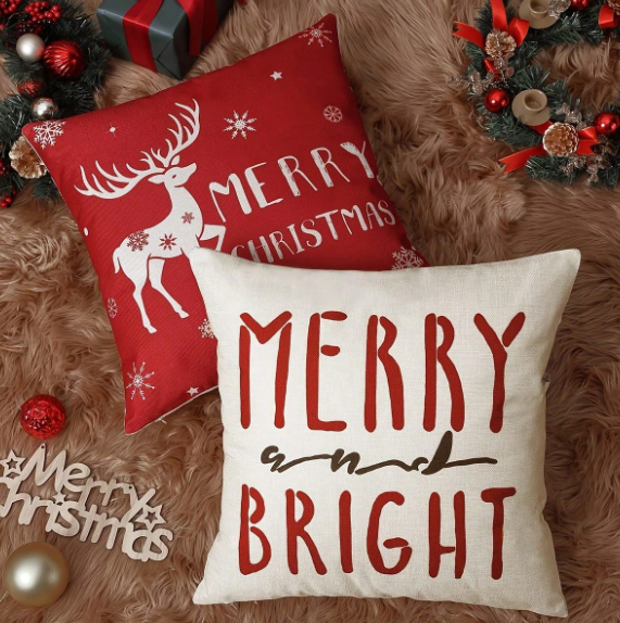 4 Pieces Christmas Pillow Covers, Deer Square Pillow Covers