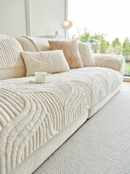 Bohemian Style Solid Color Soft Sofa Cover - Quilted, Non-slip, All Season, Easy Care, Machine Washable